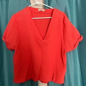 Coral, short sleeve blouse